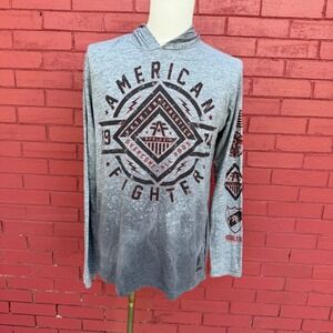 American Fighter Premium Athletics Hooded Shirt Mens Size Large Gray Long Sleeve